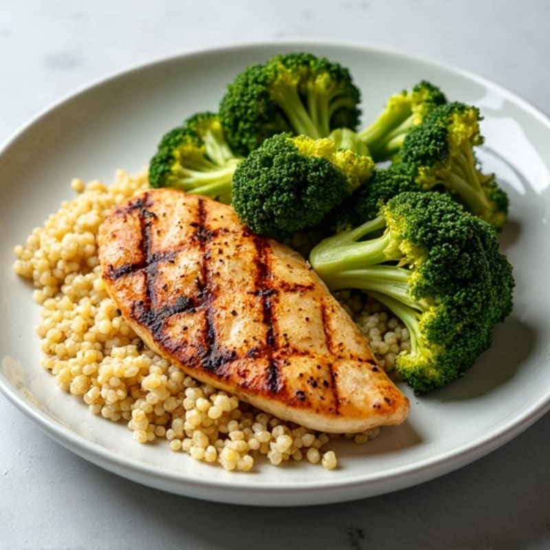 Grilled Chicken Breast with Quinoa and Roasted Broccoli