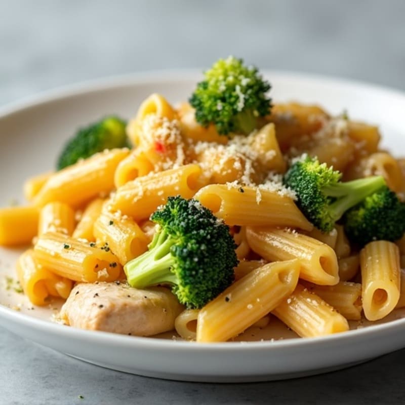 High-Protein Cheesy Baked Pasta with Chicken and Broccoli