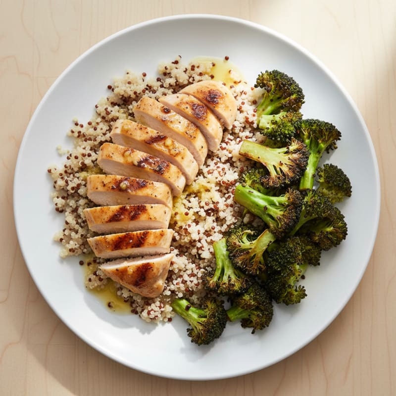 Grilled Chicken Breast with Roasted Broccoli and Quinoa