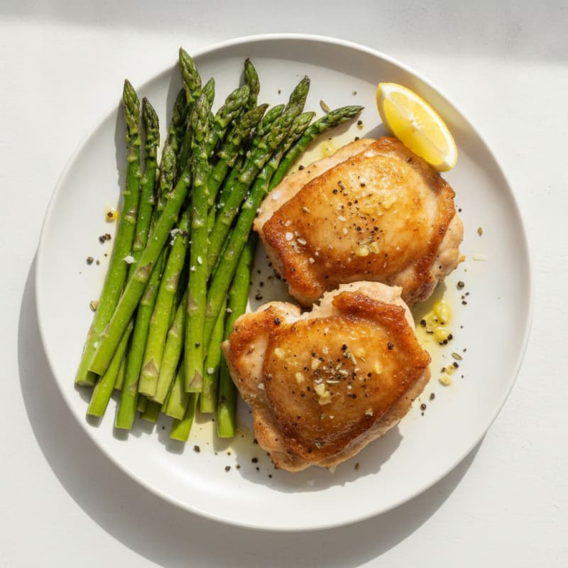 Pan-Seared Chicken Thigh with Roasted Asparagus