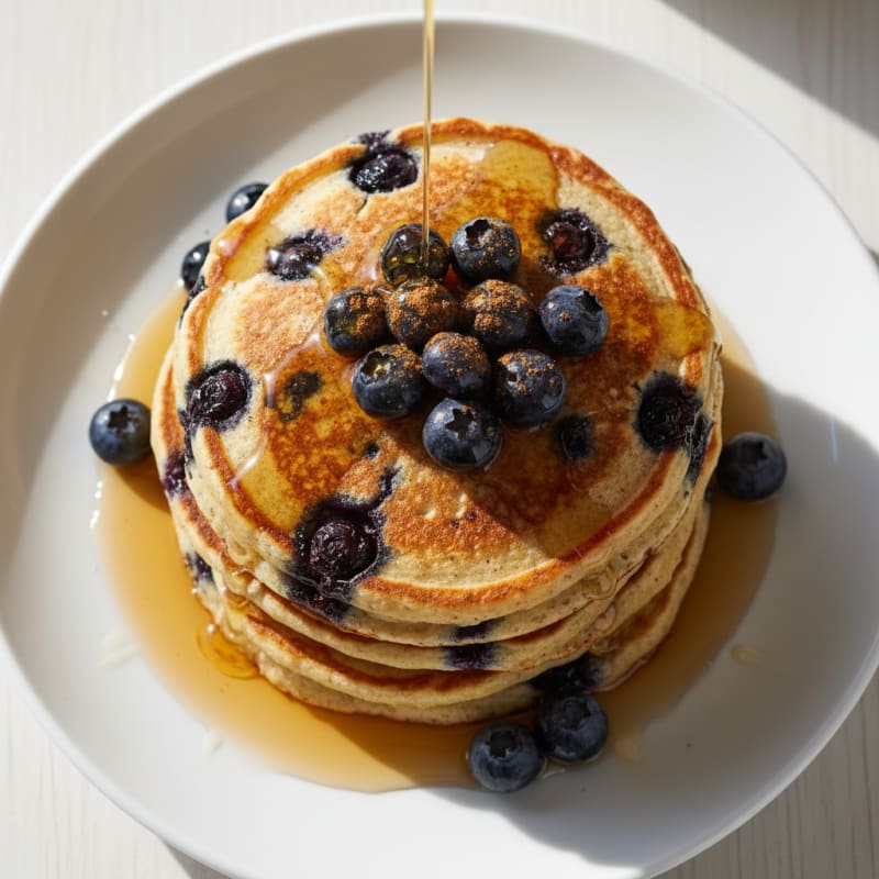 Blueberry Ricotta Pancakes with Maple Syrup