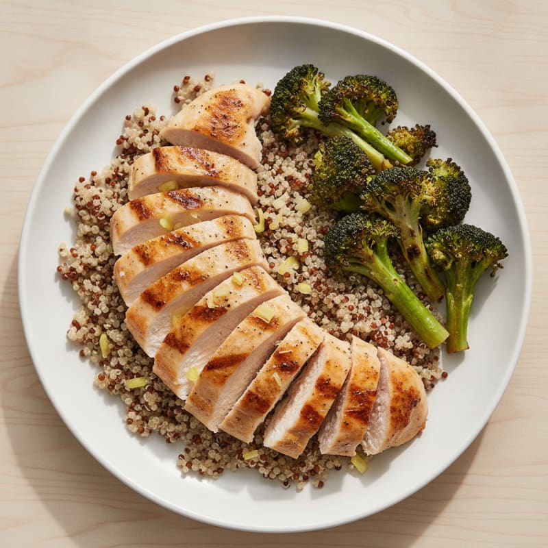 Grilled Chicken Breast with Quinoa and Roasted Broccoli