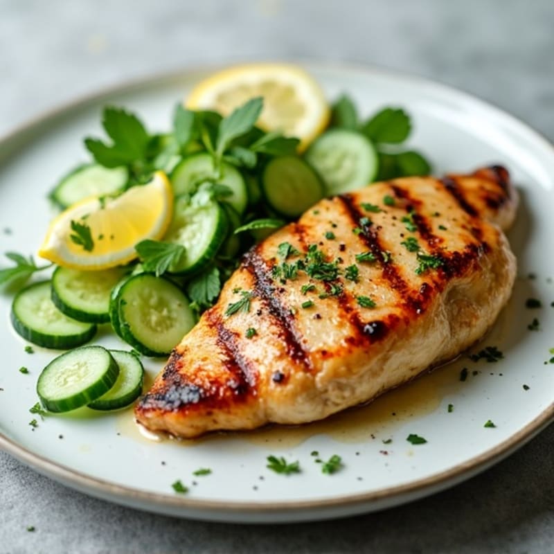 Pan-Seared Chicken with Fresh Cucumber and Herb Salad