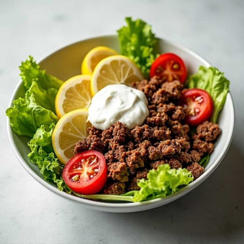 Lean Ground Beef Protein Bowl with Crispy Lettuce and Tangy Dressing
