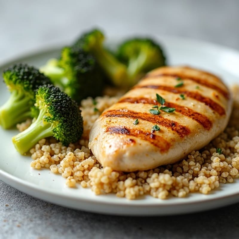 Grilled Chicken Breast with Quinoa and Roasted Broccoli