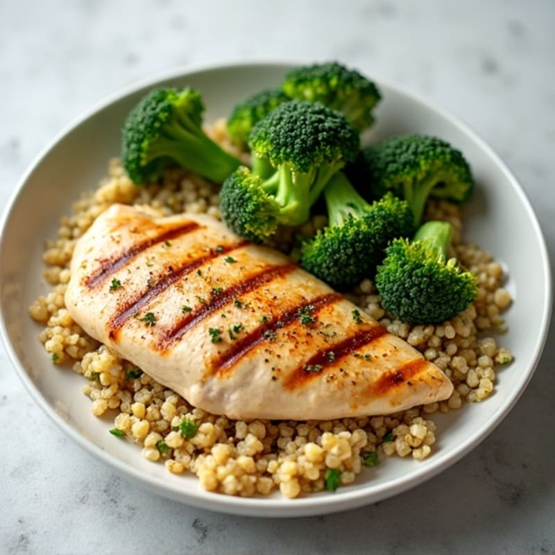 Grilled Chicken Breast with Quinoa and Roasted Broccoli