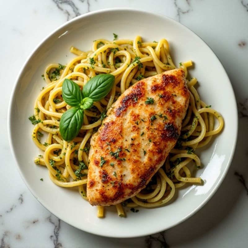 Pan-Seared Chicken with Creamy Pesto Whole Wheat Pasta