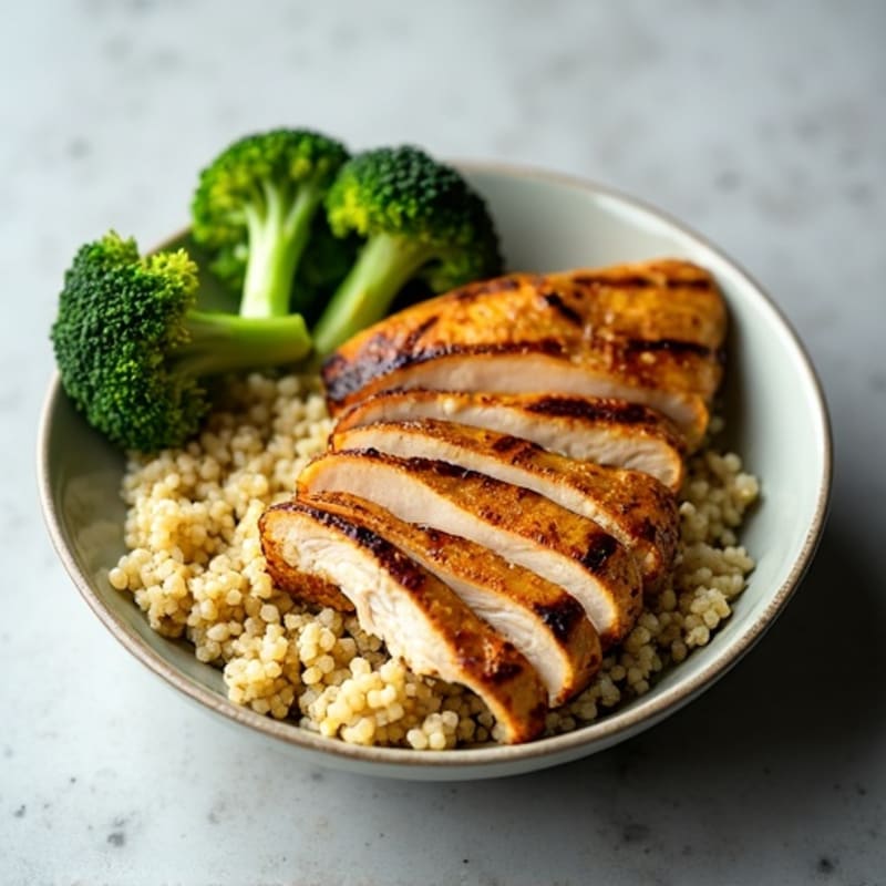 Grilled Chicken Breast with Roasted Broccoli and Quinoa