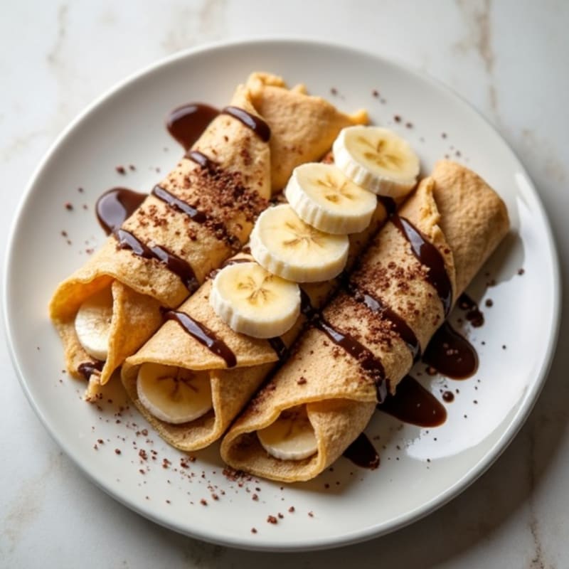 Banana-Stuffed Whole Wheat Crepes with Healthy Chocolate Hazelnut Drizzle