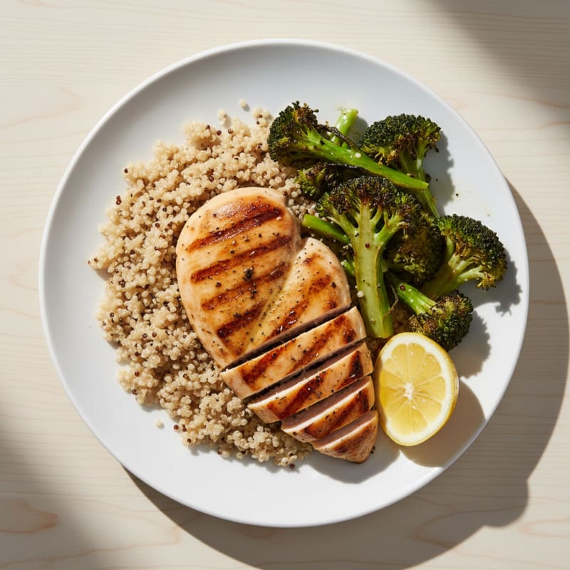 Grilled Chicken Breast with Quinoa and Roasted Broccoli