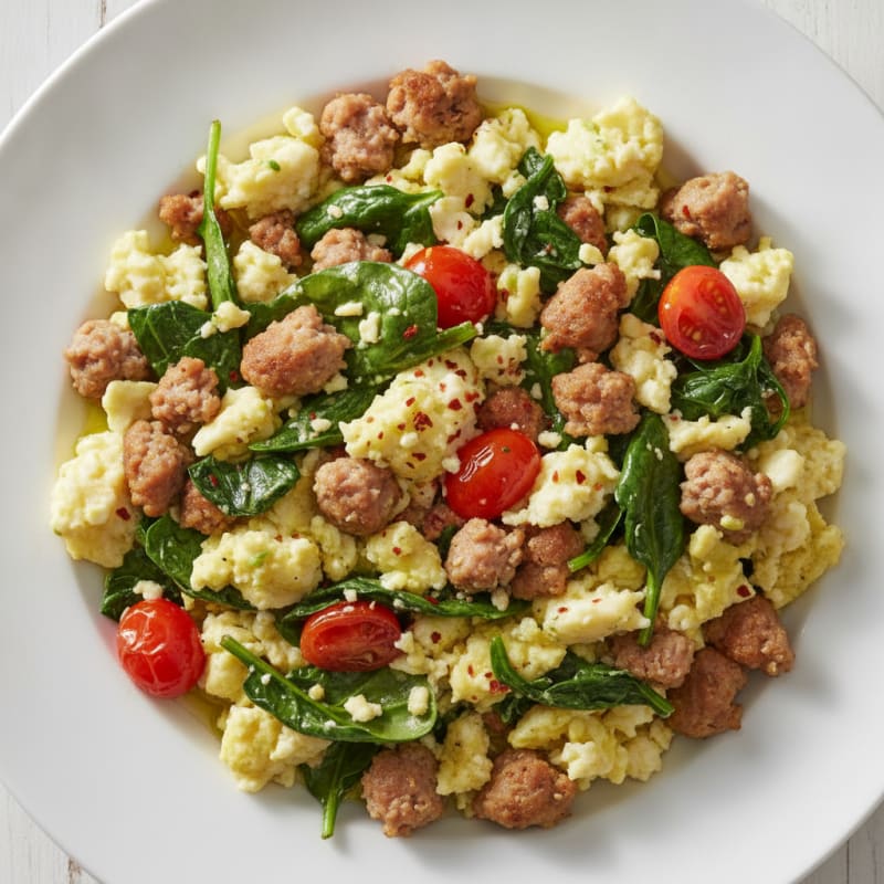 Egg White Scramble with Turkey Sausage and Spinach