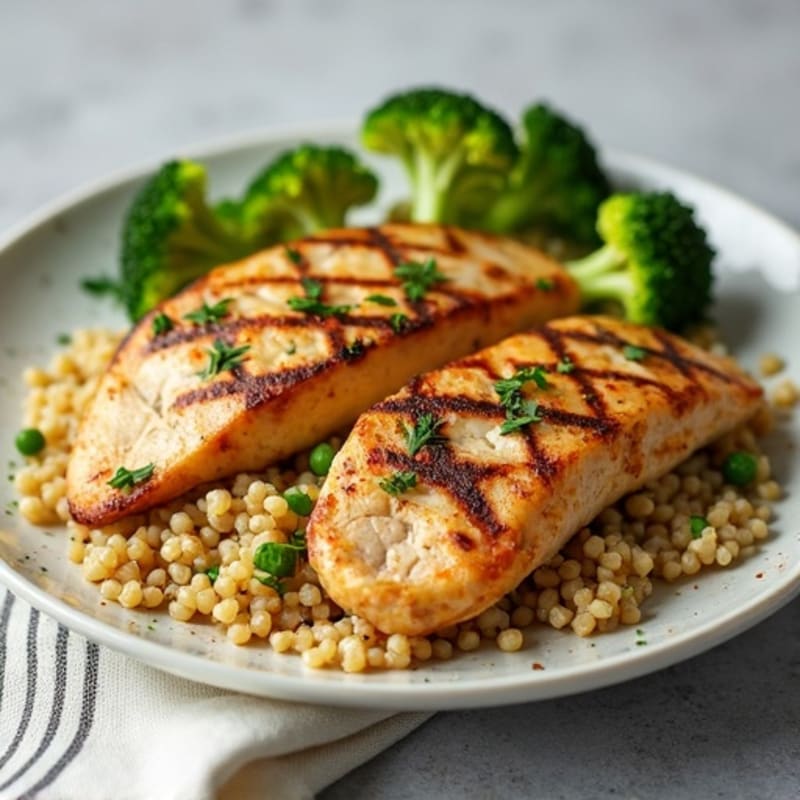 Grilled Chicken Breast with Quinoa and Roasted Broccoli