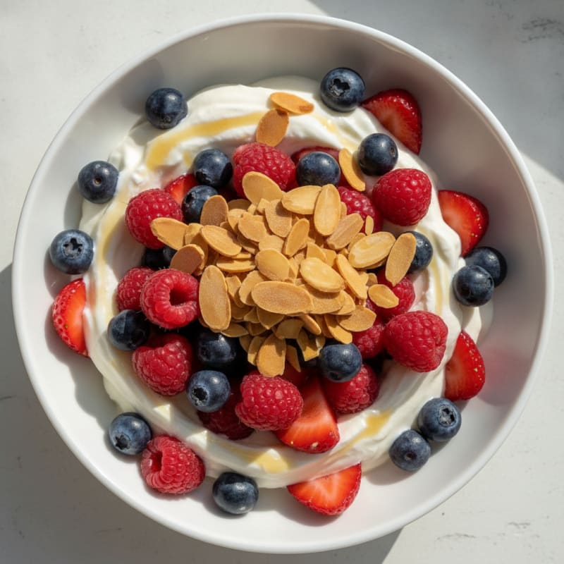 Greek Yogurt Protein Parfait with Mixed Berries and Almonds