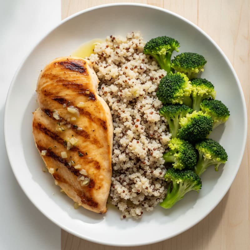 Grilled Chicken Breast with Quinoa and Steamed Broccoli