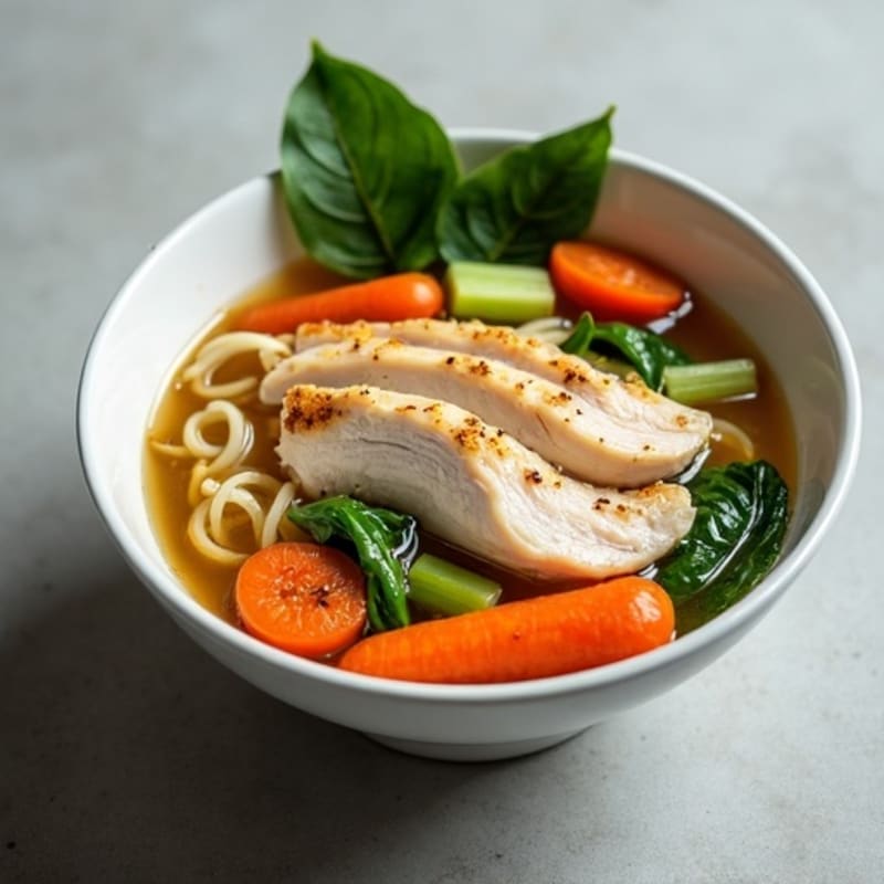 Chicken and Fresh Vegetable Noodle Soup with Silky Umami Broth