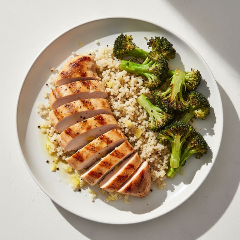 Grilled Chicken Breast with Quinoa and Roasted Broccoli