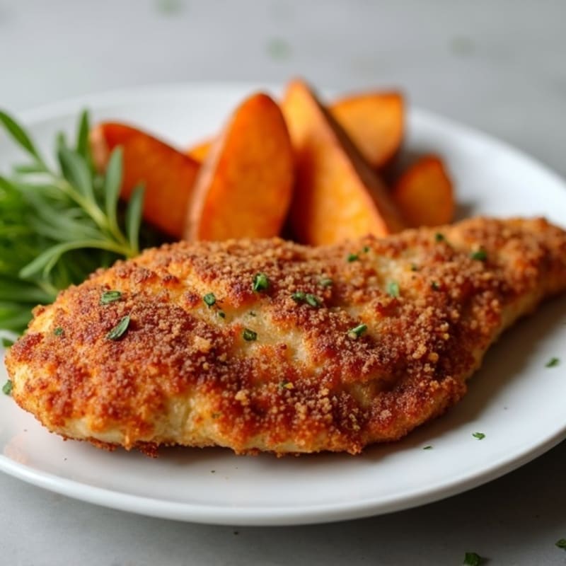 Crispy Cinnamon-Spiced Chicken with Roasted Sweet Potato Wedges