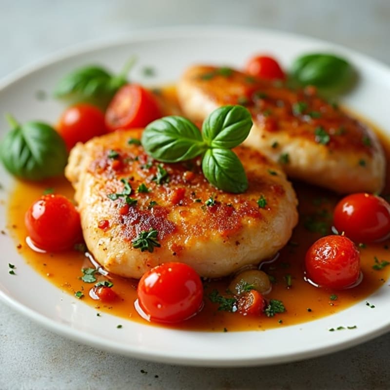 Braised Chicken with Fresh Tomatoes, Bell Peppers, and Herbs