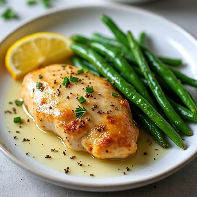 Baked Lemon Herb Chicken Breast with Steamed Green Beans