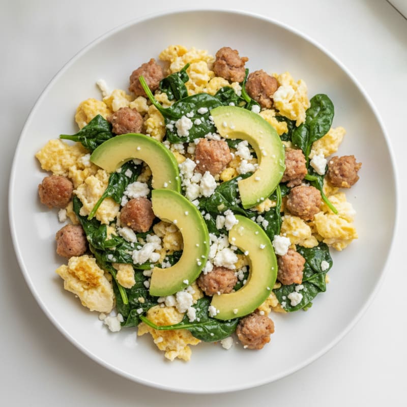 Egg White and Turkey Sausage Scramble with Spinach