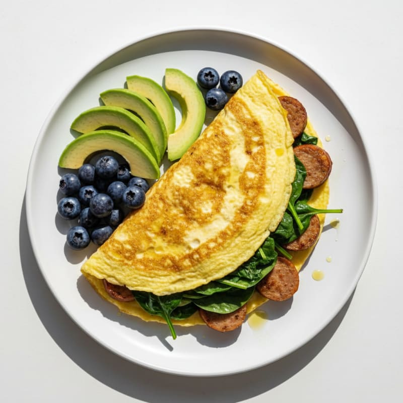 Egg White Spinach Omelet with Turkey Sausage