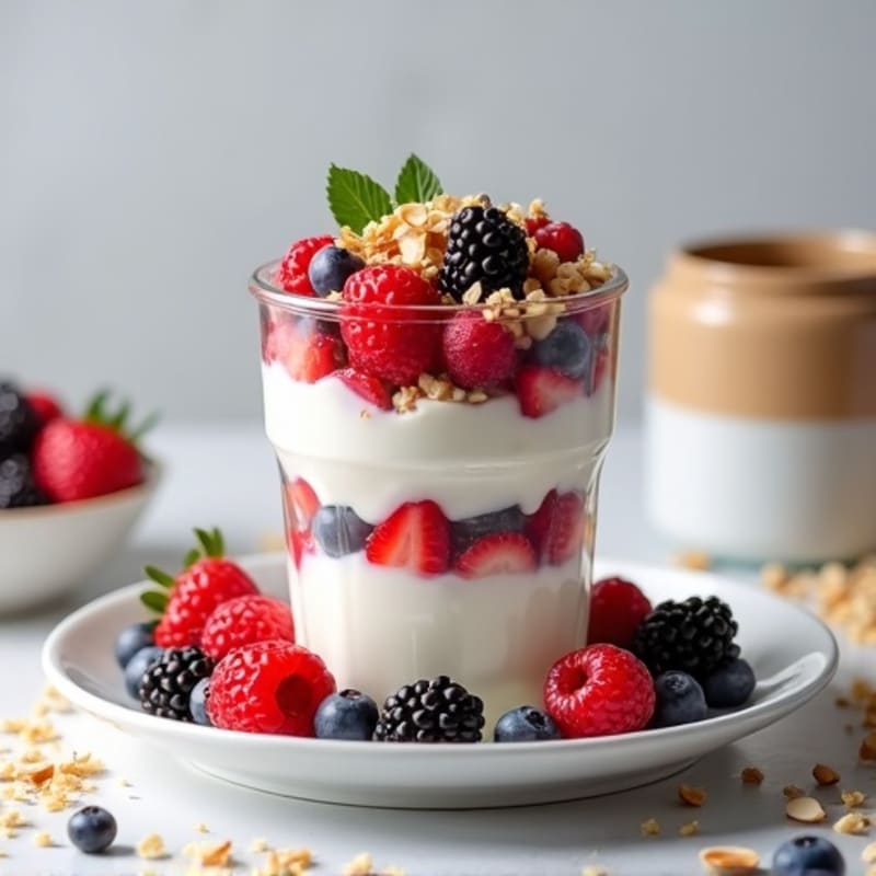 Creamy Greek Yogurt Parfait with Mixed Berries and Almonds
