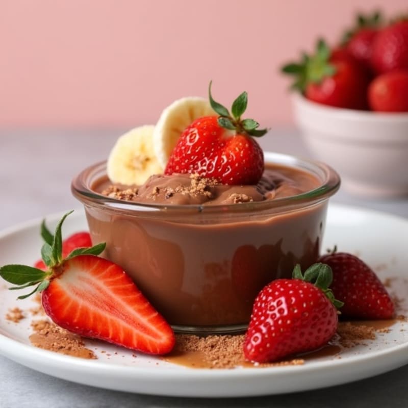 Silky Chocolate Protein Pudding with Sliced Strawberries