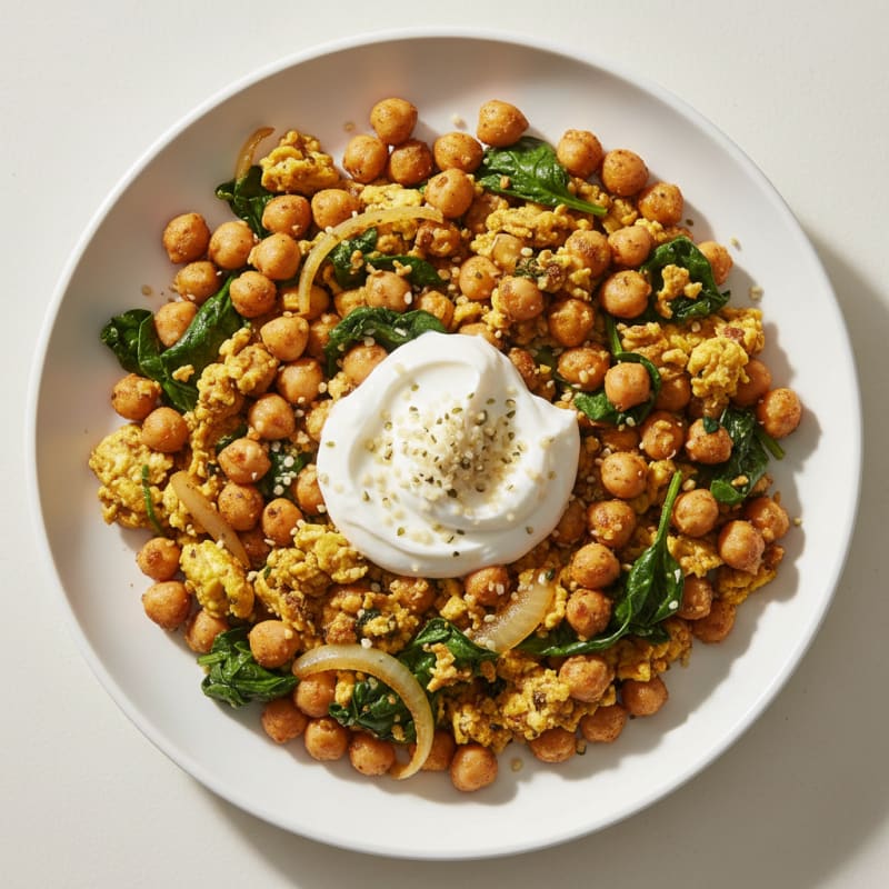 Spiced Chickpea Scramble with Greek Yogurt and Spinach