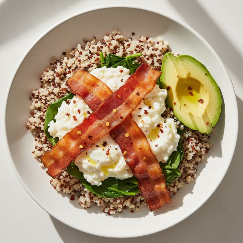 Crispy Turkey Bacon and Egg White Breakfast Bowl with Quinoa