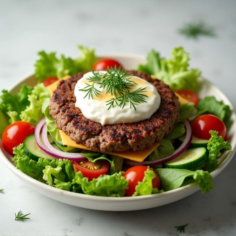 Lean Ground Beef Burger Salad with Creamy Dill Pickle Dressing