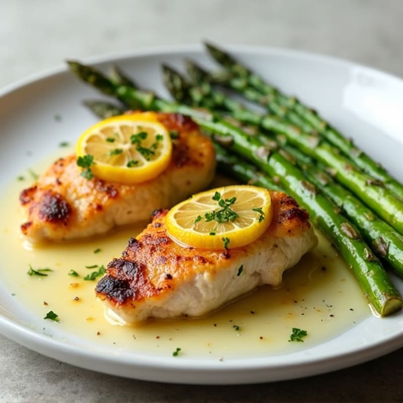Lemon Garlic Pan-Seared Chicken with Roasted Asparagus