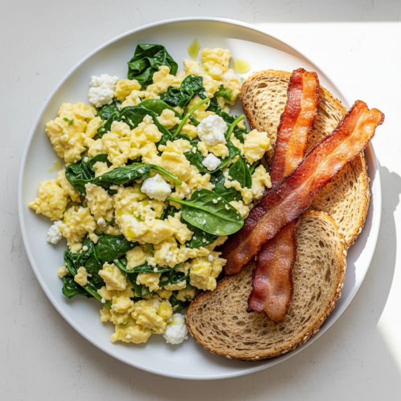 Cottage Cheese Scramble with Spinach and Turkey Bacon