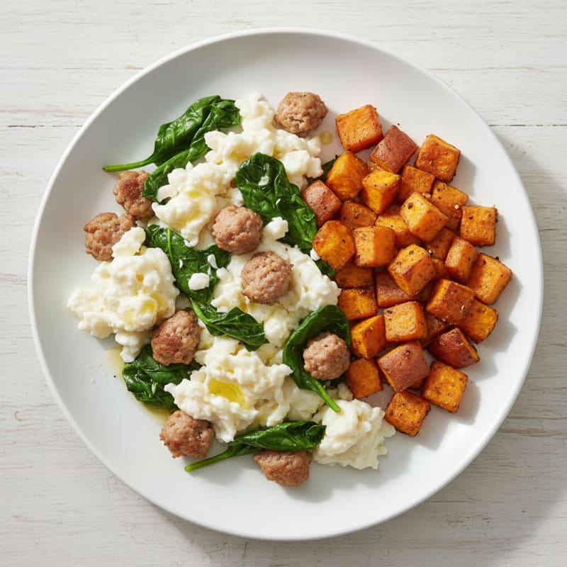 Egg White Scramble with Turkey Sausage and Spinach