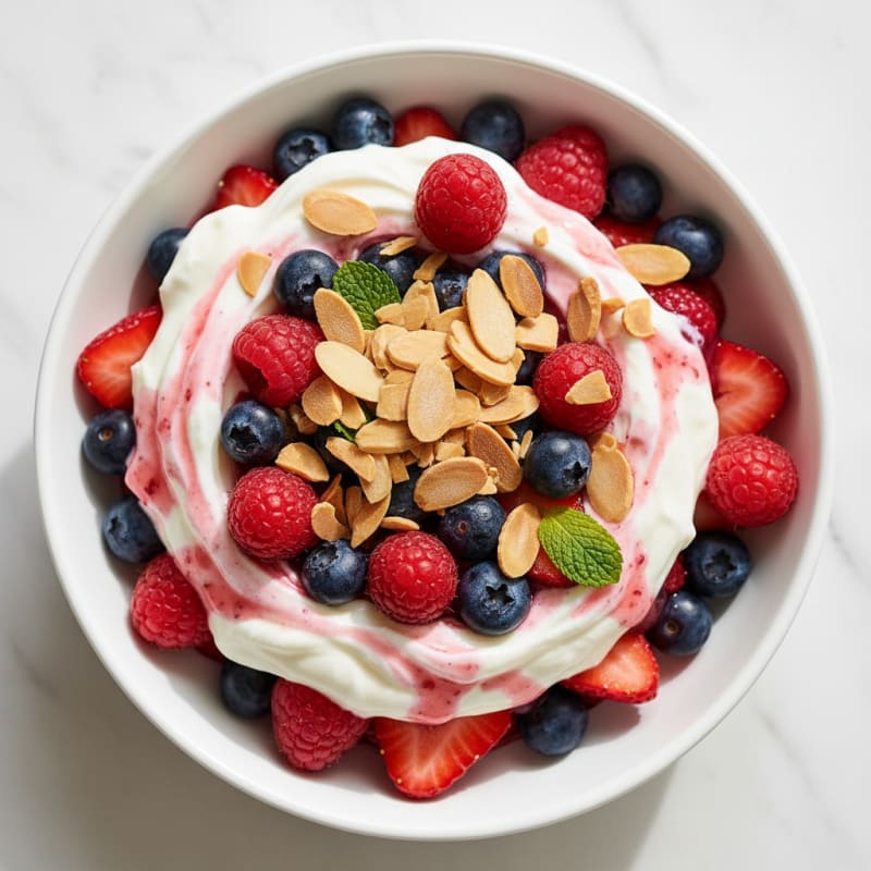 Greek Yogurt Protein Parfait with Mixed Berries and Almonds