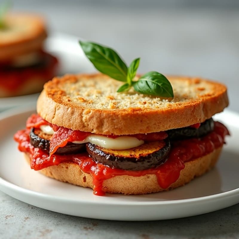 Crispy Baked Eggplant Parmesan Sandwich with Fresh Basil