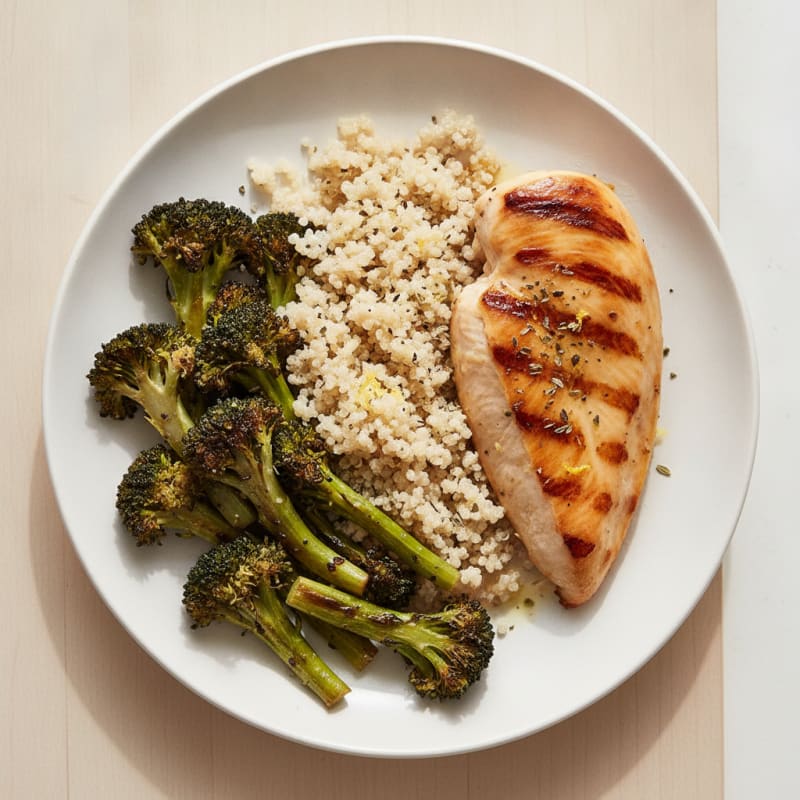 Grilled Chicken Breast with Quinoa and Roasted Broccoli