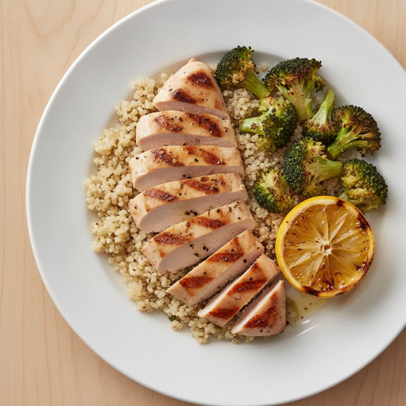 Grilled Chicken Breast with Quinoa and Roasted Broccoli