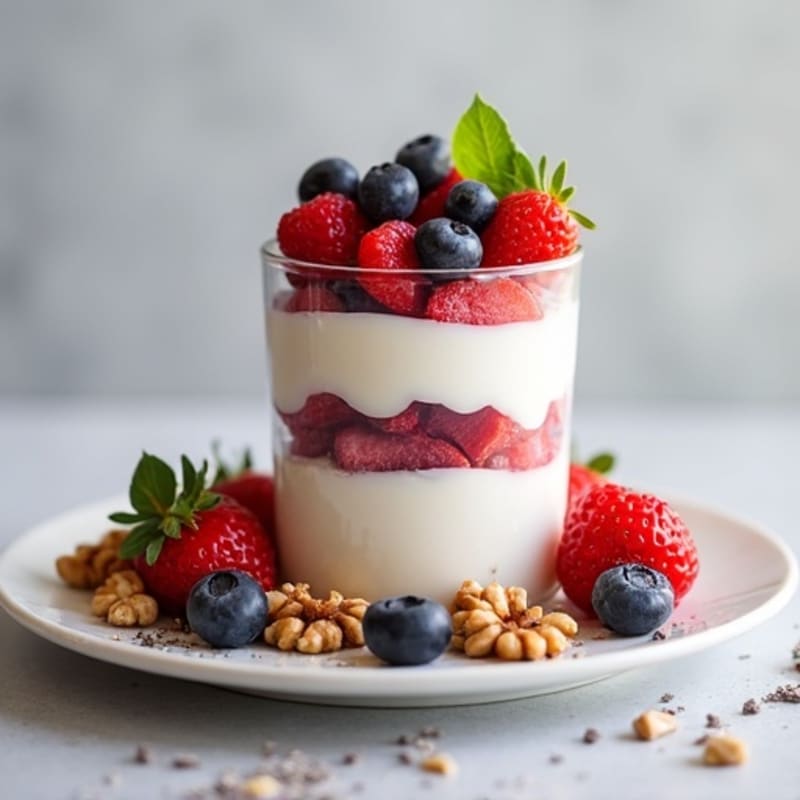 Protein Yogurt Parfait with Mixed Berries and Chia Seeds