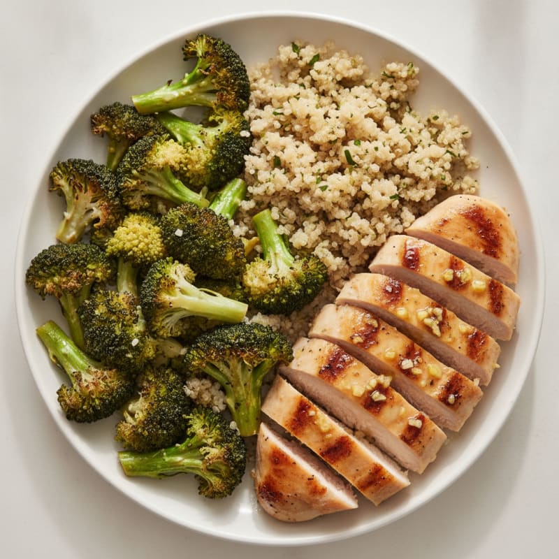 Grilled Chicken Breast with Roasted Broccoli and Quinoa