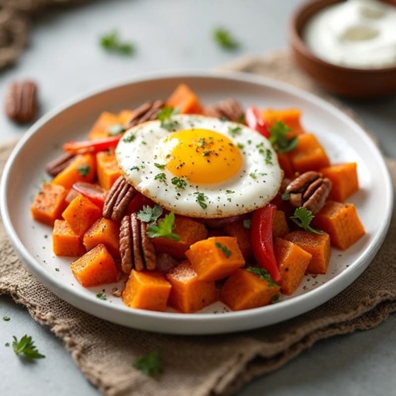 Cinnamon-Maple Roasted Sweet Potato Hash with Pecans