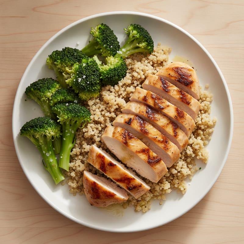 Grilled Chicken Breast with Quinoa and Steamed Broccoli