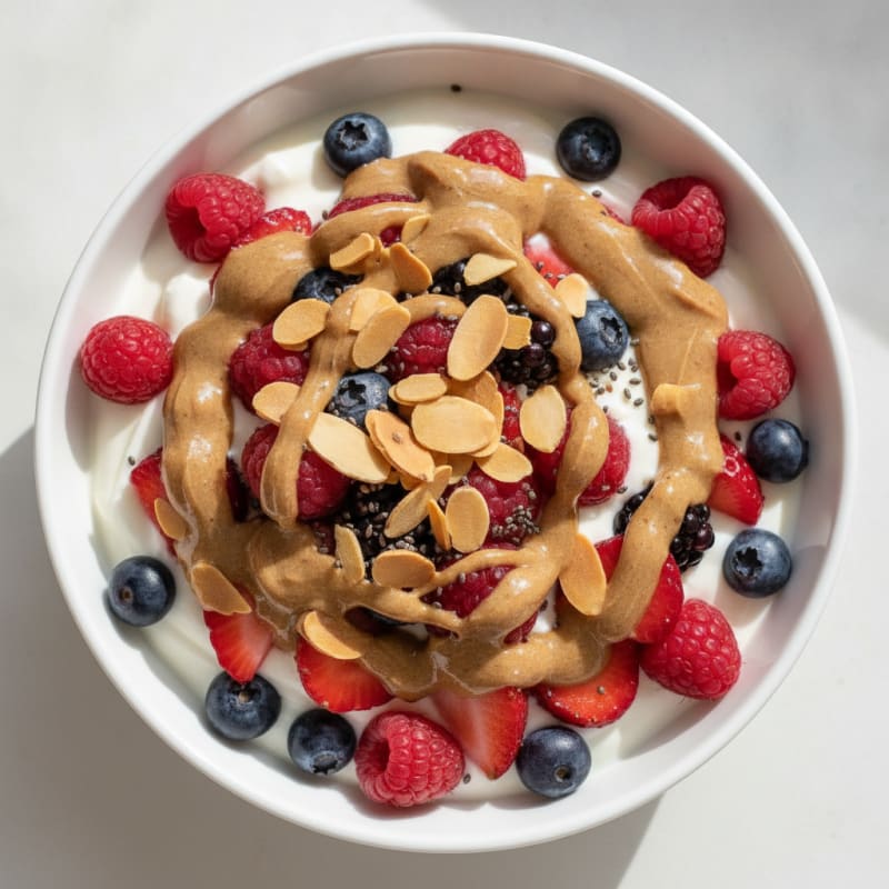 Creamy Greek Yogurt Parfait with Mixed Berries and Almond Butter