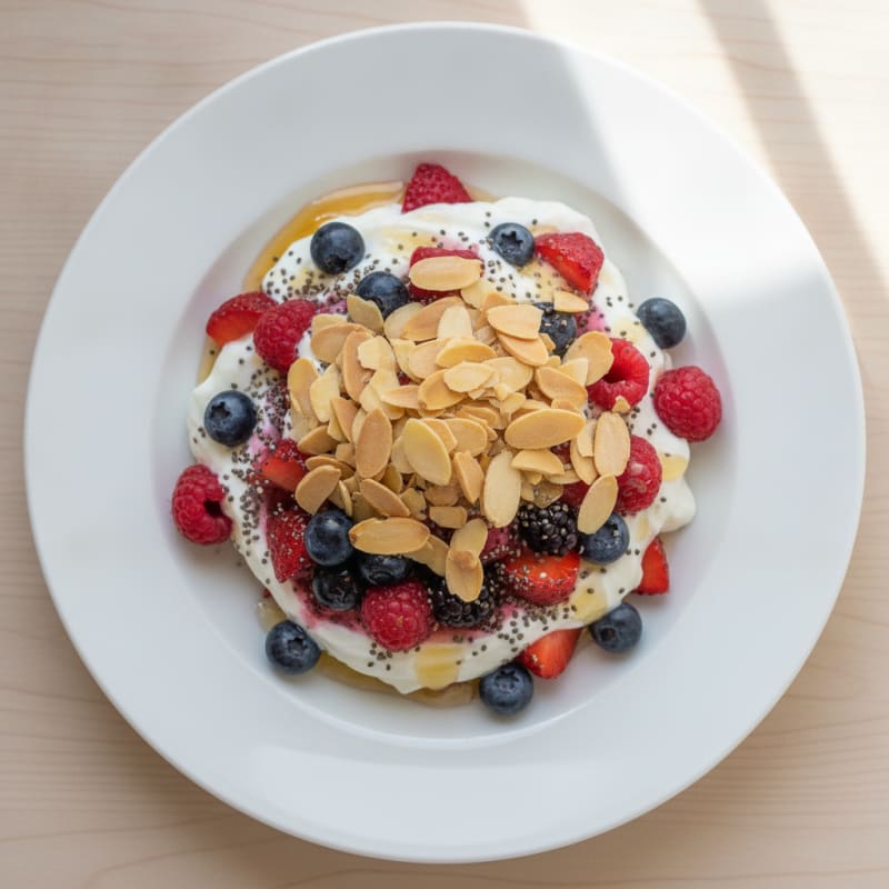 Creamy Greek Yogurt Parfait with Mixed Berries and Almonds