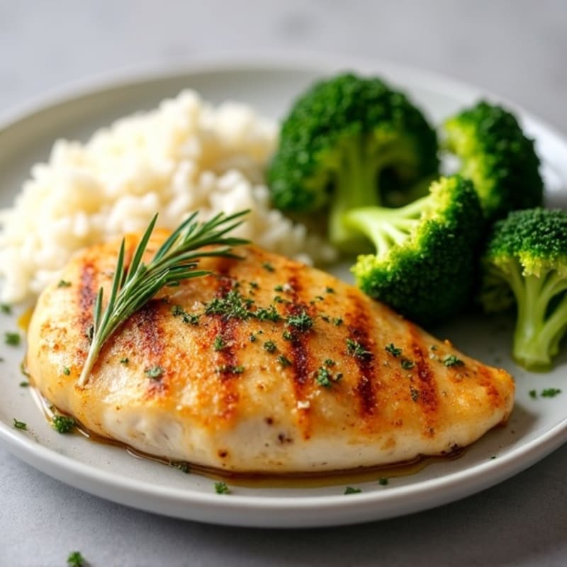 Lemon-Herb Roasted Chicken Breast with Fluffy White Rice and Roasted Broccoli