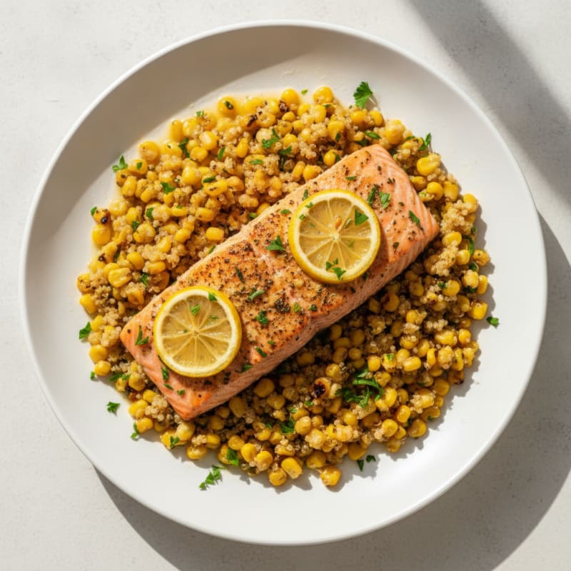 Oven-Baked Salmon with Roasted Corn and Quinoa