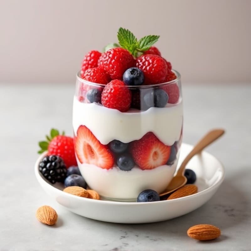 Greek Yogurt Protein Parfait with Mixed Berries and Almonds