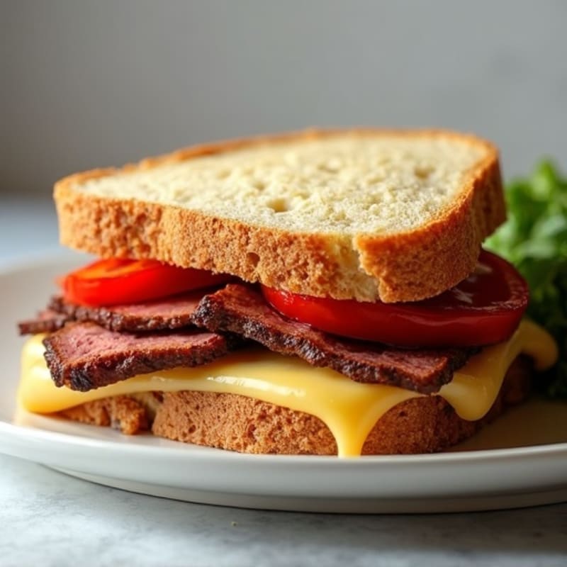 Lean Steak and Bell Pepper Sandwich with Melted Provolone