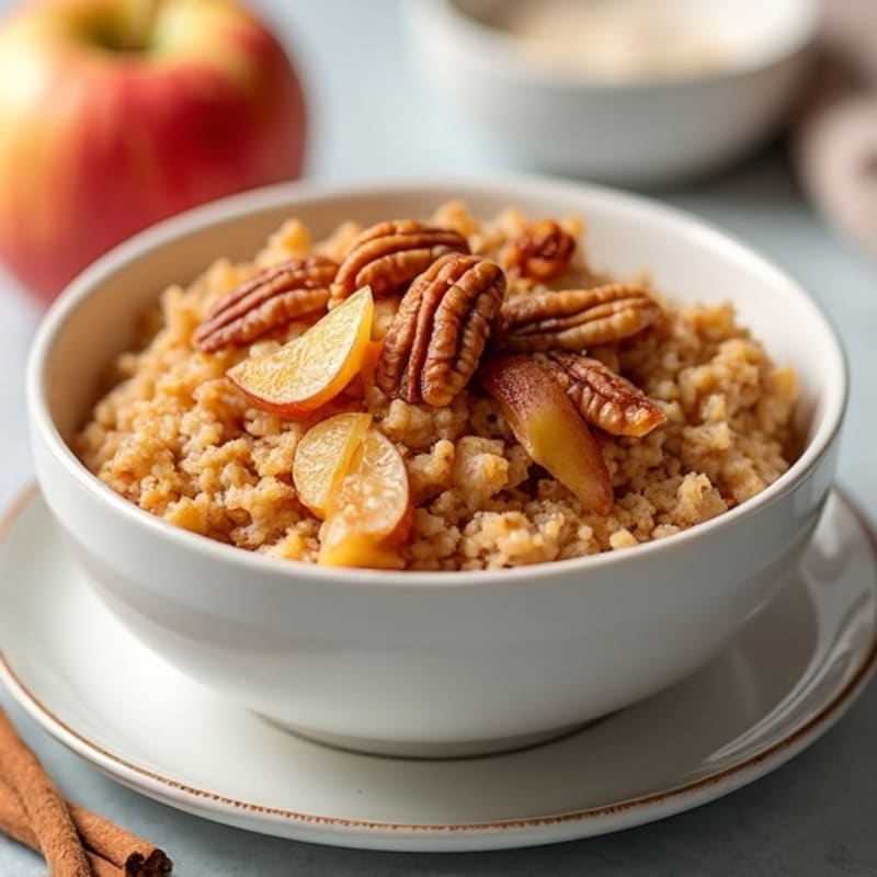 Warm Apple Cinnamon Protein Baked Oats with Crunchy Pecan Topping