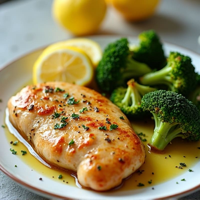 Lemon Garlic Pan-Seared Chicken with Crispy Roasted Broccoli