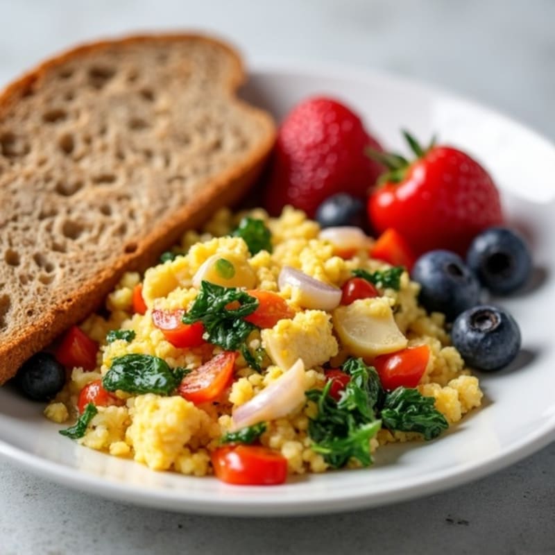 Egg White and Chicken Veggie Scramble with Fresh Berries